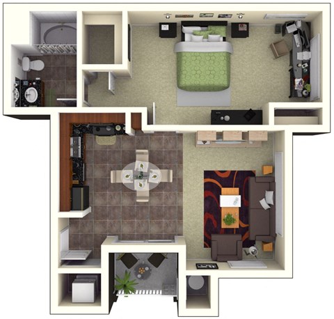 Floor plan for 1 bed, 1 bath, 909 sqft